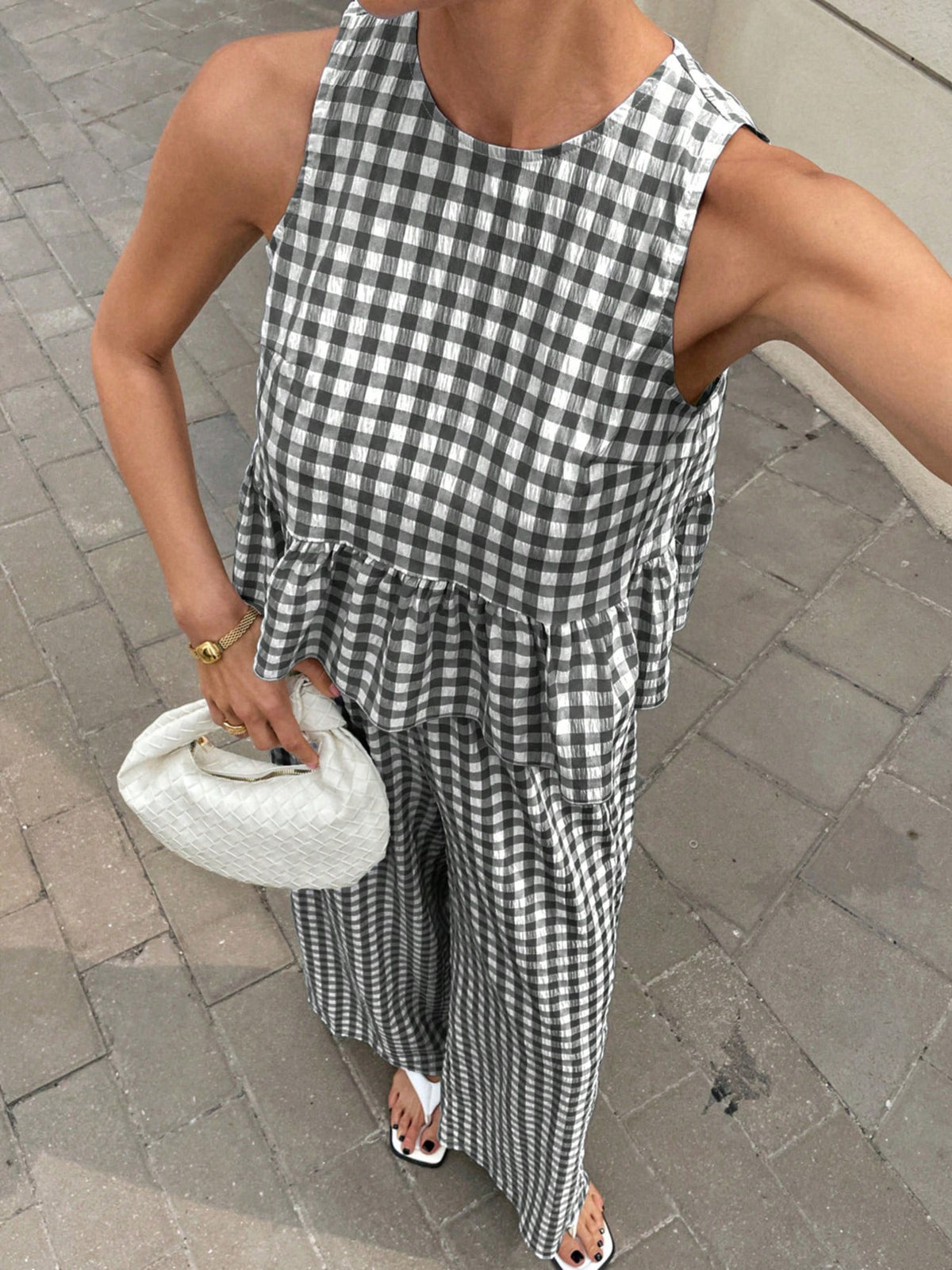Gingham Sleeveless Top Wide-leg Pants Set (4)