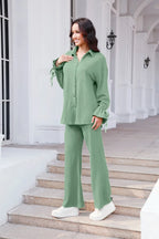 Drawstring Flounce Sleeve Shirt Pants Set (20)
