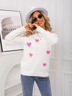 Valentine's Day Heart Print Round Neck Sweater (14)