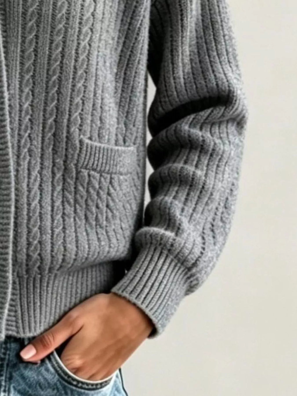 Full Size Shawl Collar Cable Knit Cardigan Plus (6)