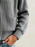 Full Size Shawl Collar Cable Knit Cardigan Plus (6)