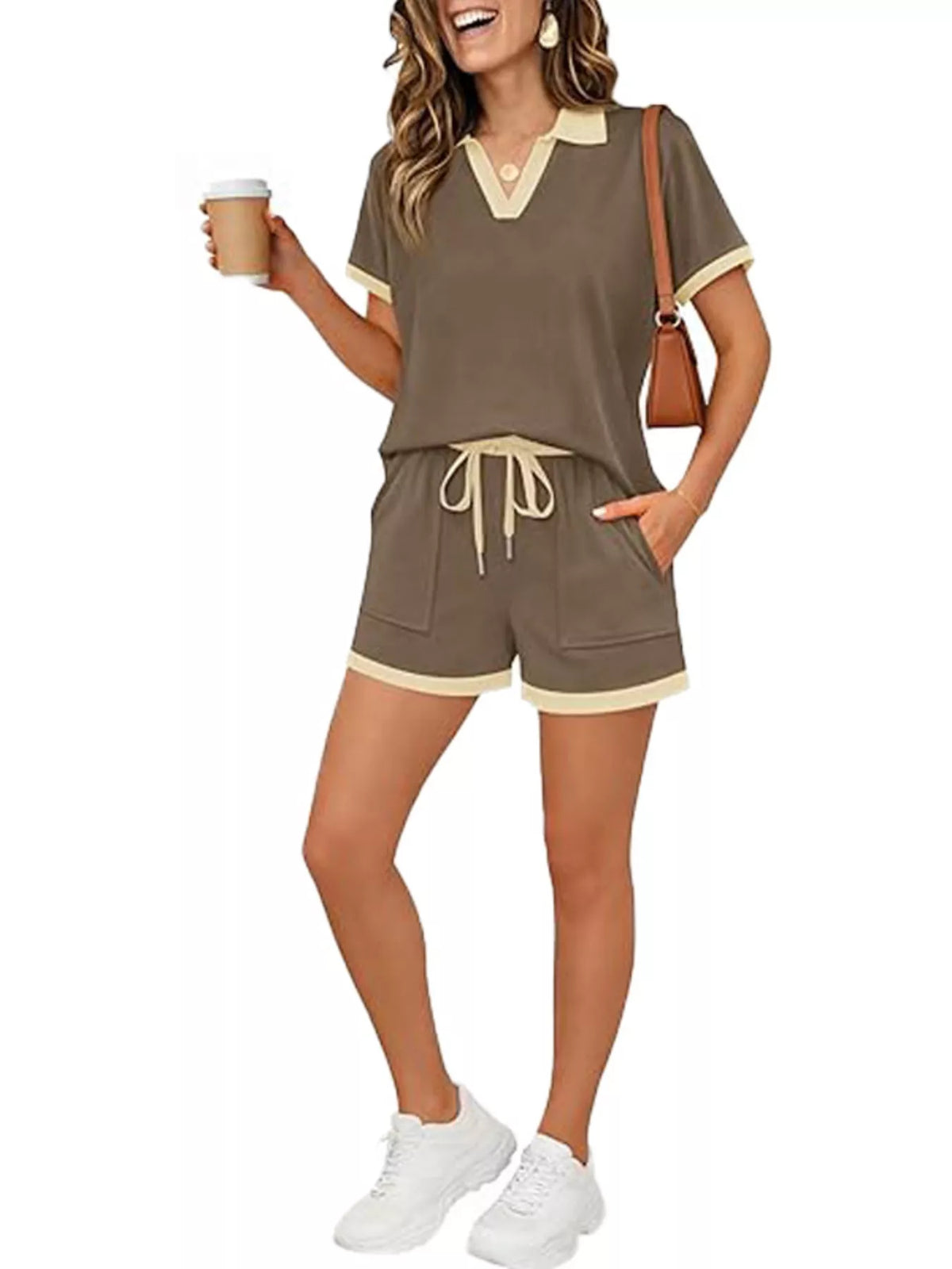 Polo Collar Short Sleeve Top Shorts Set (23)