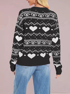 Heart Bow Pattern Round Neck Sweater (18)
