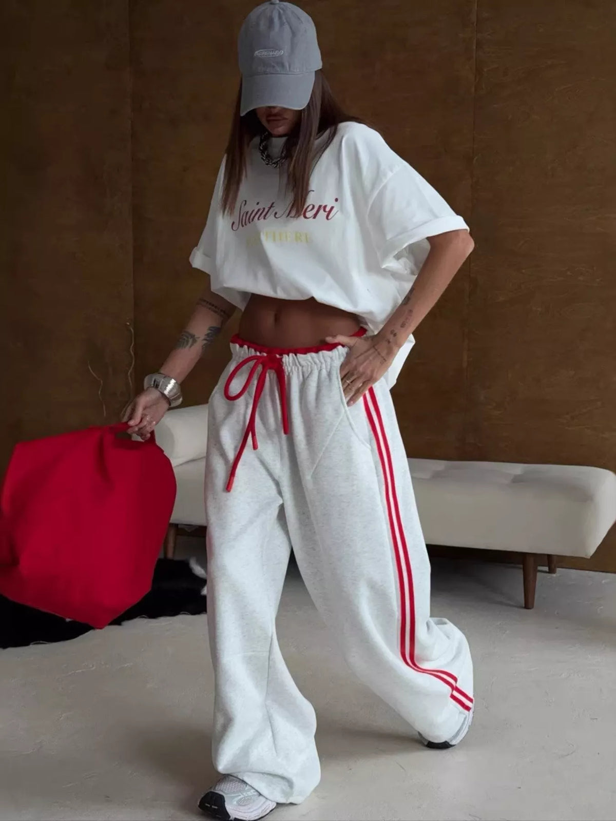 Side Stripes High-waisted Wide-leg Sweatpants (24)