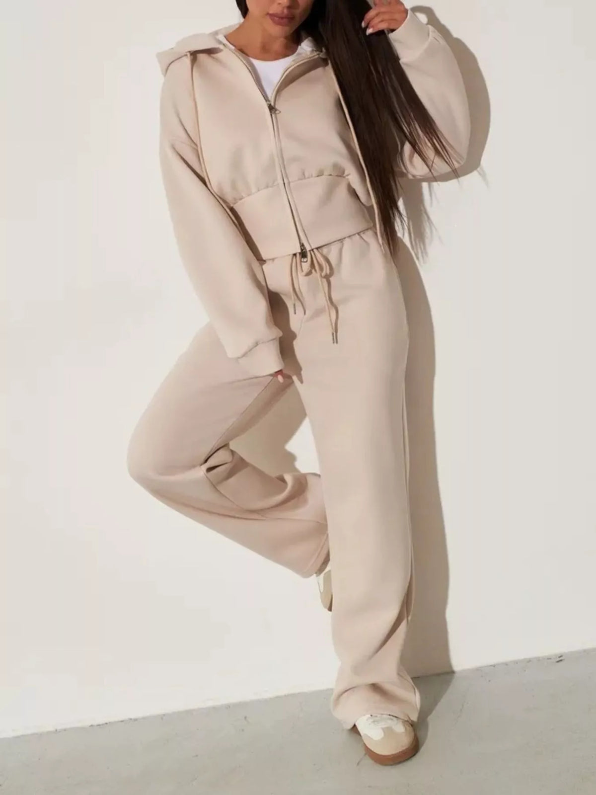 Zip-up Hoodie Wide-leg Pants Set (5)