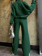Baseball Collar Zip Up Top Drawstring Paants Set (21)