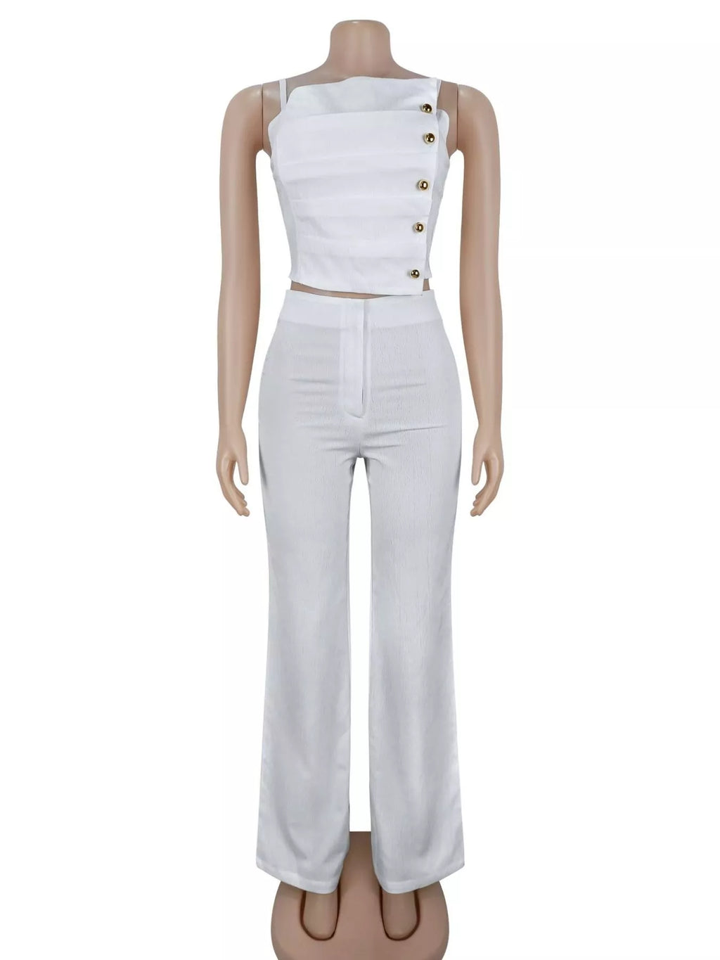 Decorative Button Smocked Back Cami Wide Leg Pants Set (8)