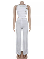 Decorative Button Smocked Back Cami Wide Leg Pants Set (8)
