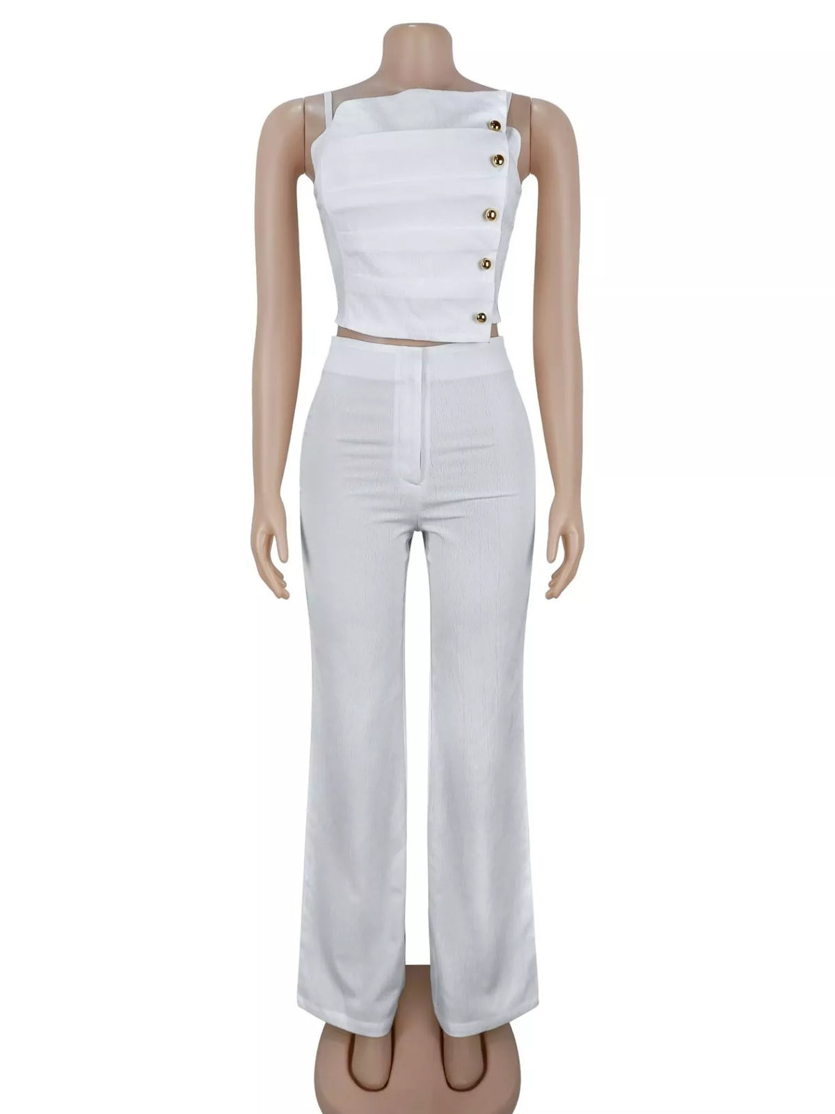 Decorative Button Smocked Back Cami Wide Leg Pants Set (8)