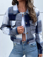 Plaid Button-up Cropped Jacket