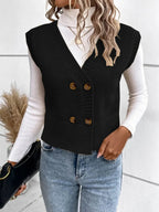 Full Size Button Up V-neck Sweater Vest (14)