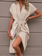 Ruched Surplice Short Sleeve Dress (8)