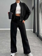 Baseball Collar Zip Up Outerwear Drawstring Pants Set (13)