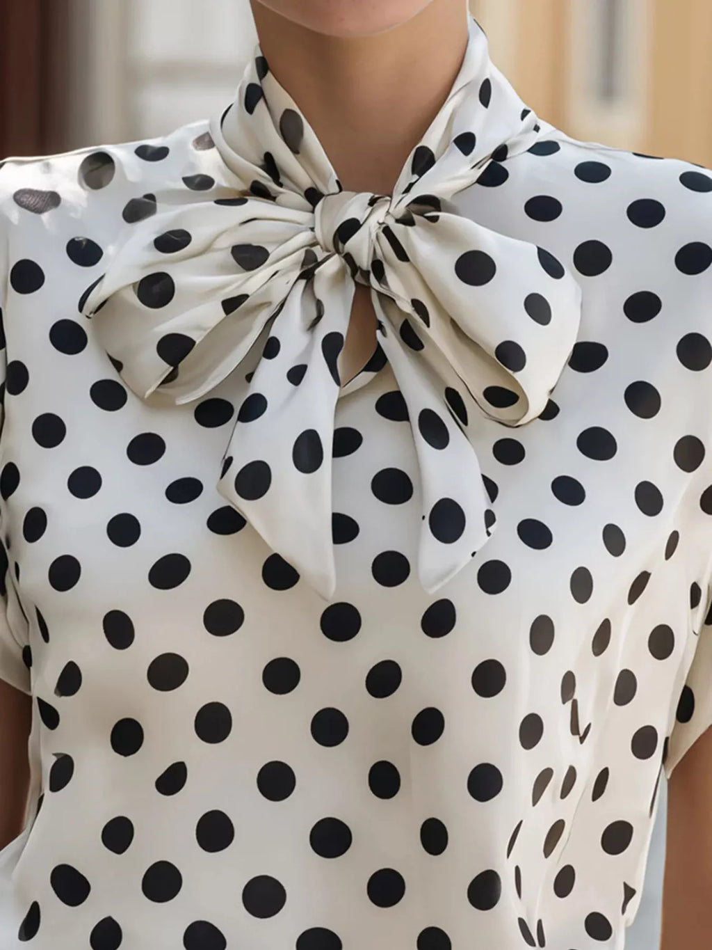 Polka Dot Tie Neck Blouse (3)