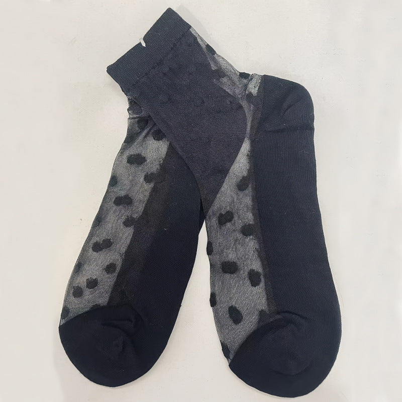 Black White Polka Dot Sheer Ankle Socks photo 4