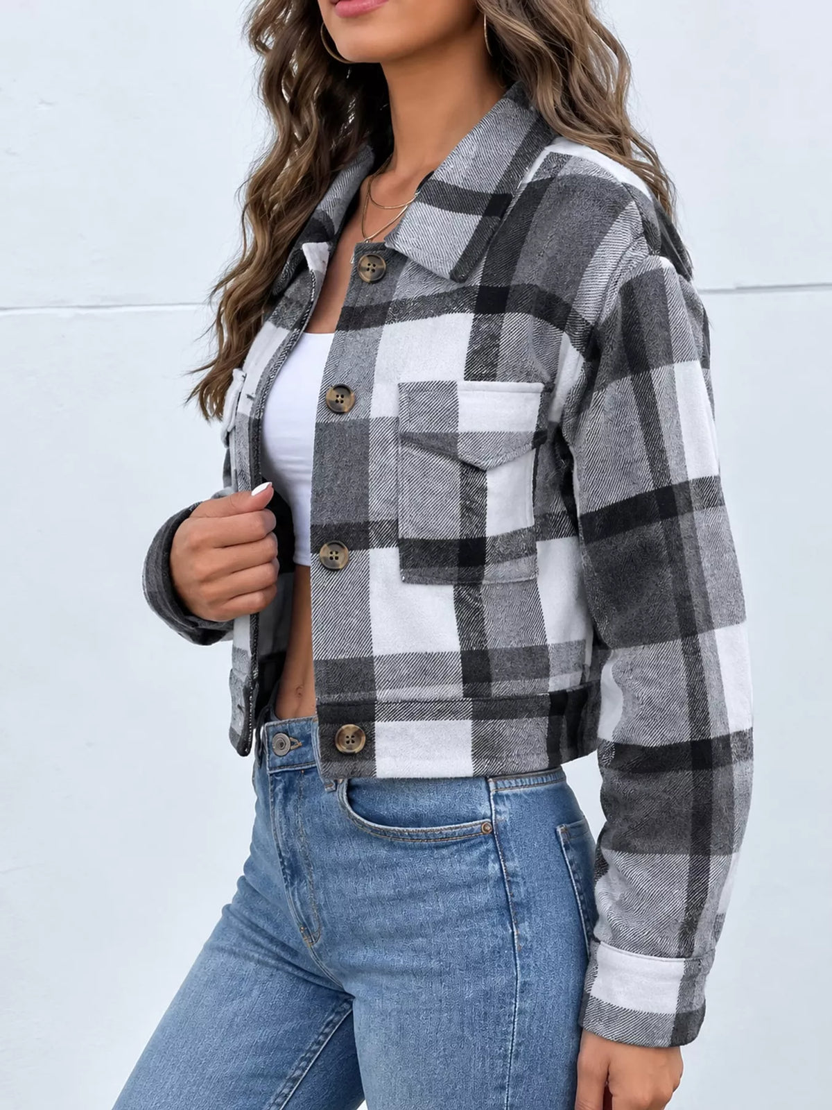 Plaid Button-front Cropped Jacket (44)