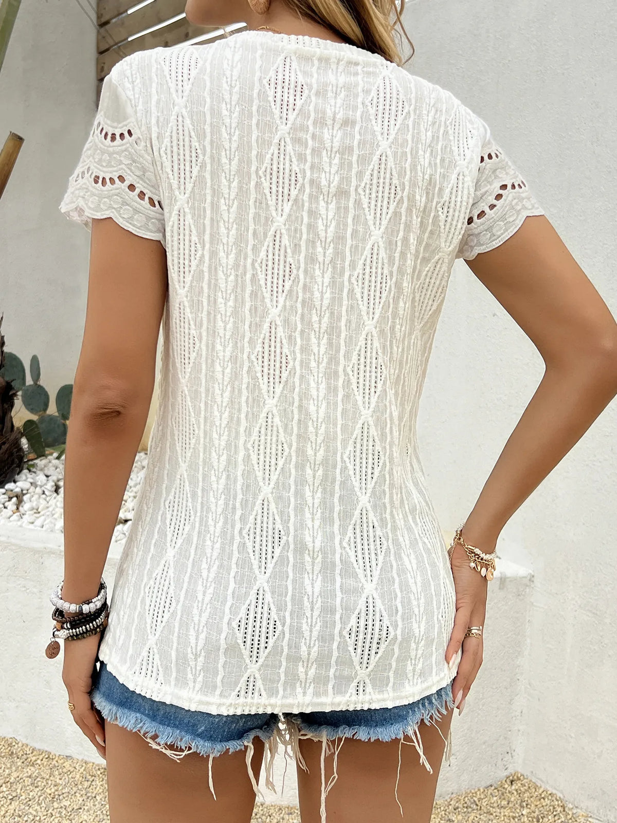 Crochet Lace Short Sleeve T-shirt (2)