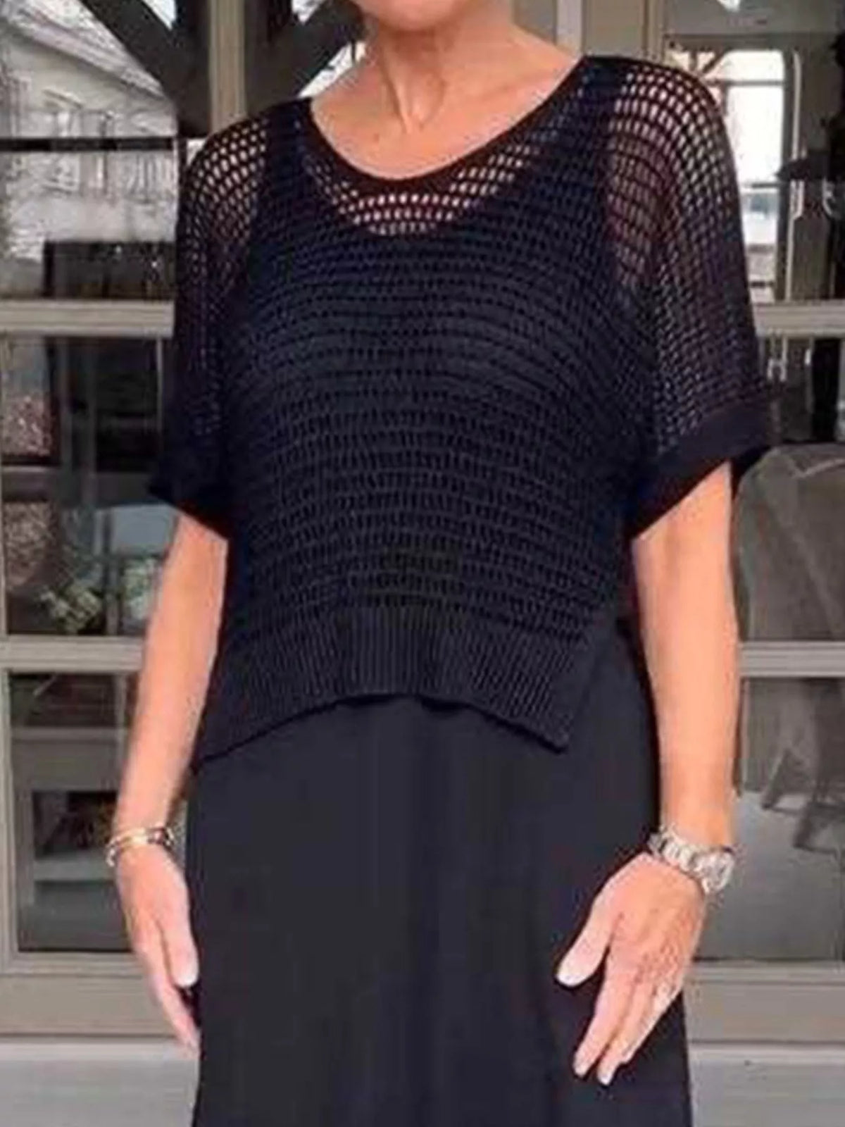 Full Size Openwork Knit Cover Up Dress Set Plus (14)