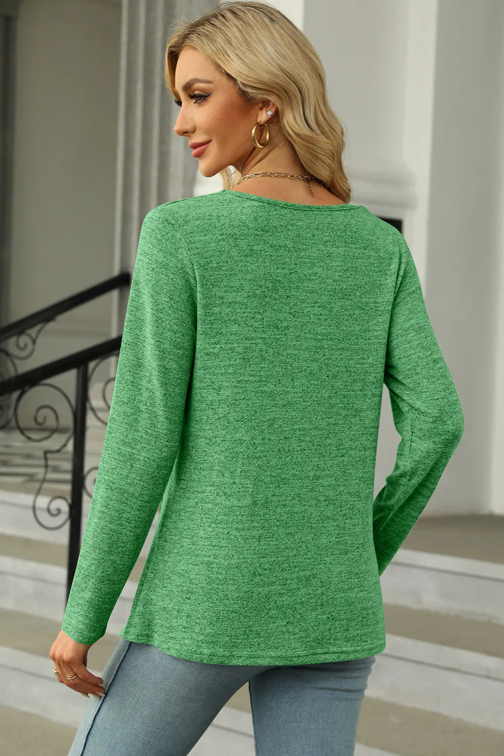 Slit Decorative Button Square Neck T-shirt (14)