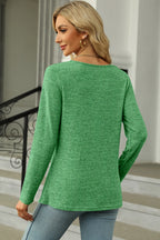 Slit Decorative Button Square Neck T-shirt (14)