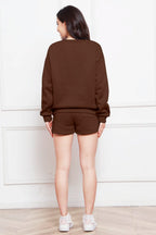 Round Neck Long Sleeve Sweatshirt Drawstring Shorts Set (3)