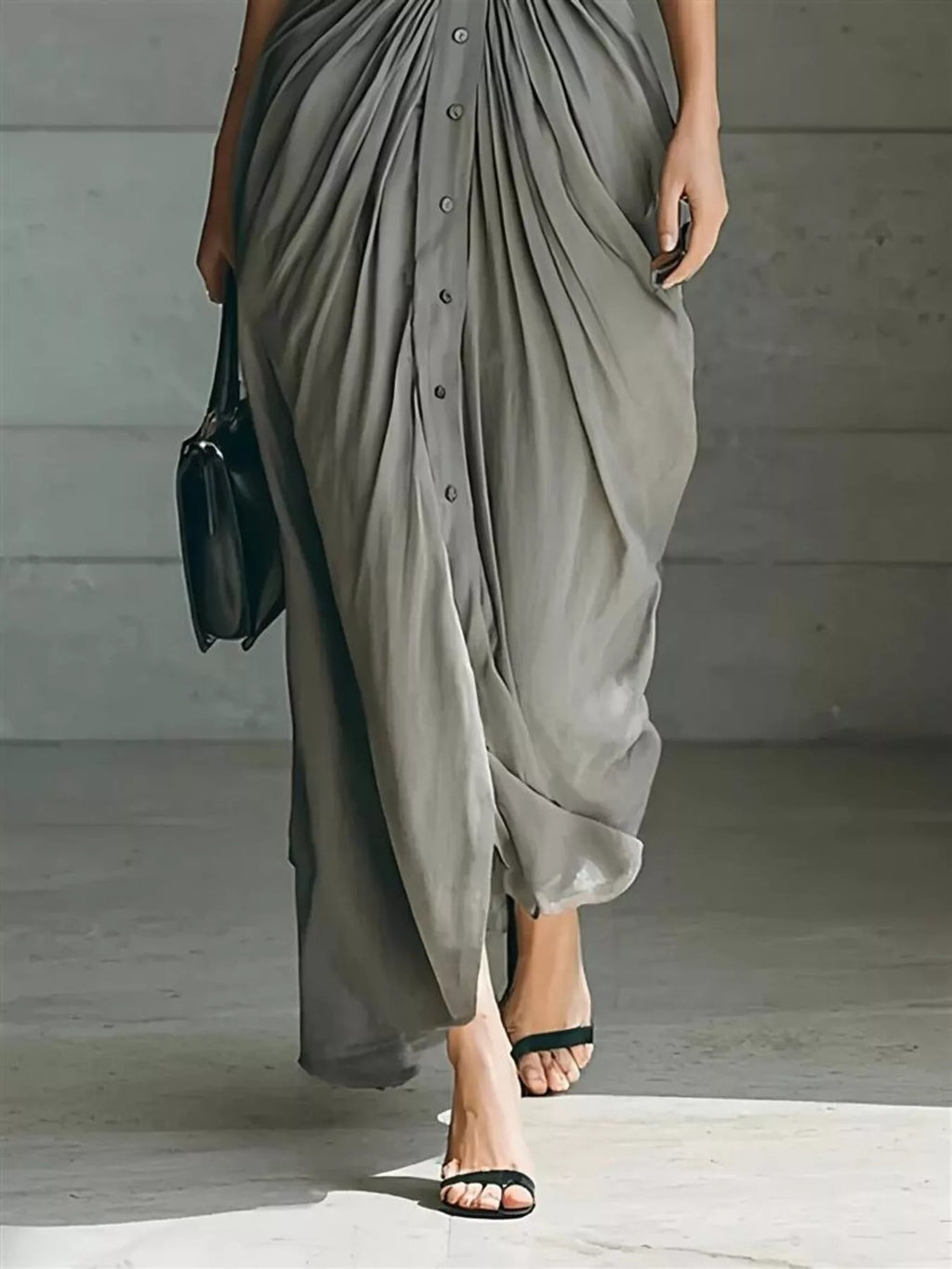 Full Size Button Front Ruched Shirt Maxi Dress Plus (5)