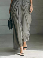 Full Size Button Front Ruched Shirt Maxi Dress Plus (5)