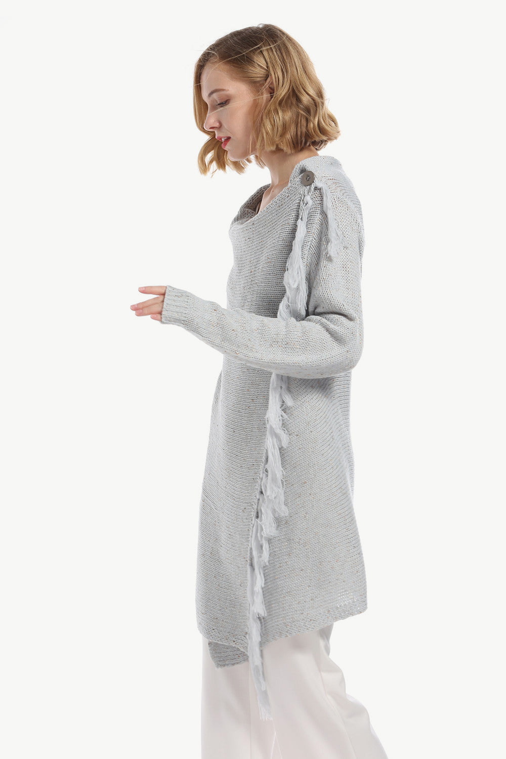 One-button Tassel Tie Asymmetrical Hem Cardigan (15)