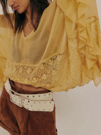 Lace V-neck Ruffle Long Sleeve Cover-up (6)