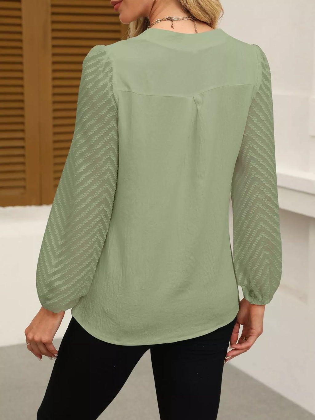 Notched Balloon Sleeve Blouse (19)