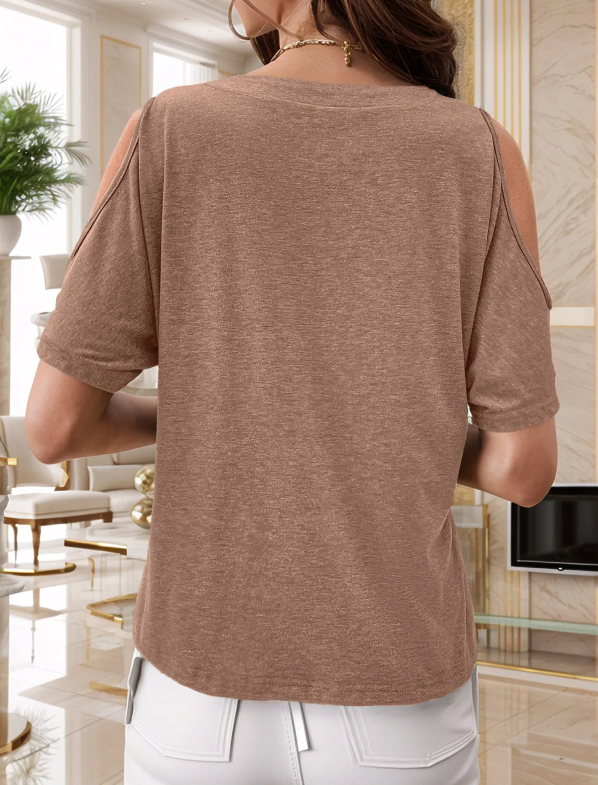 Full Size Cold Shoulder Button Front T-shirt Plus (14)
