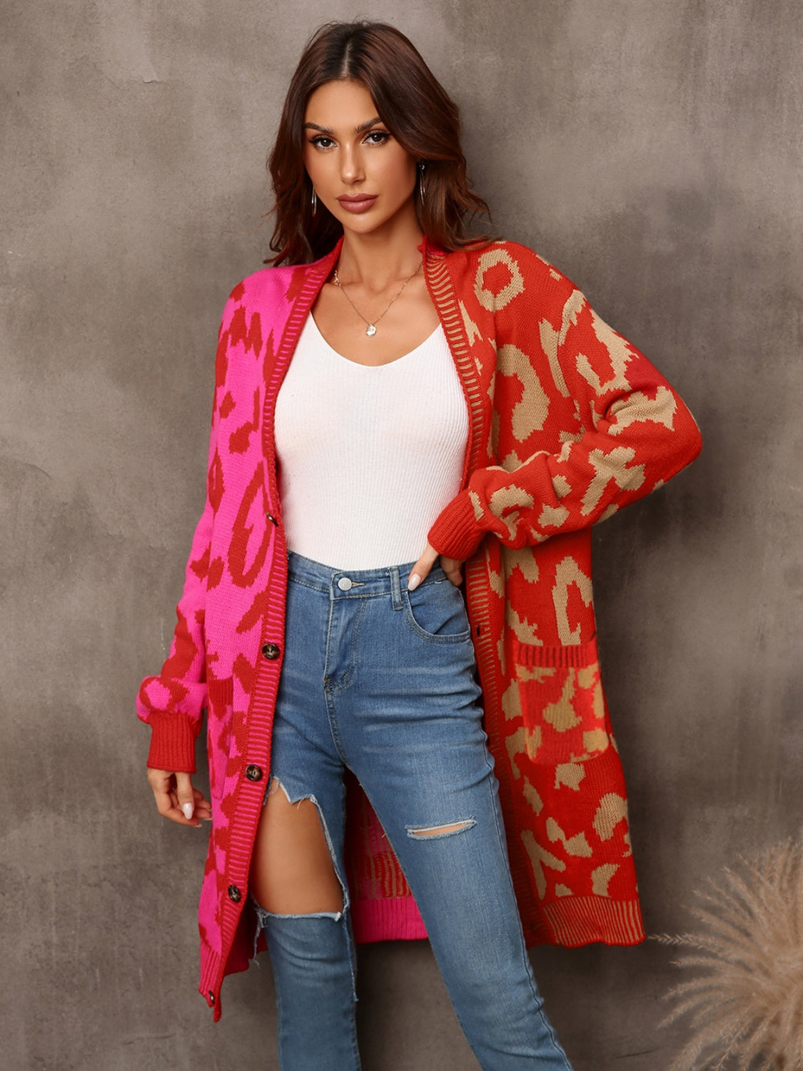 Leopard Button Down Longline Cardigan (4)