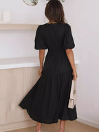V-neck Puff Sleeve Midi Dress (14)