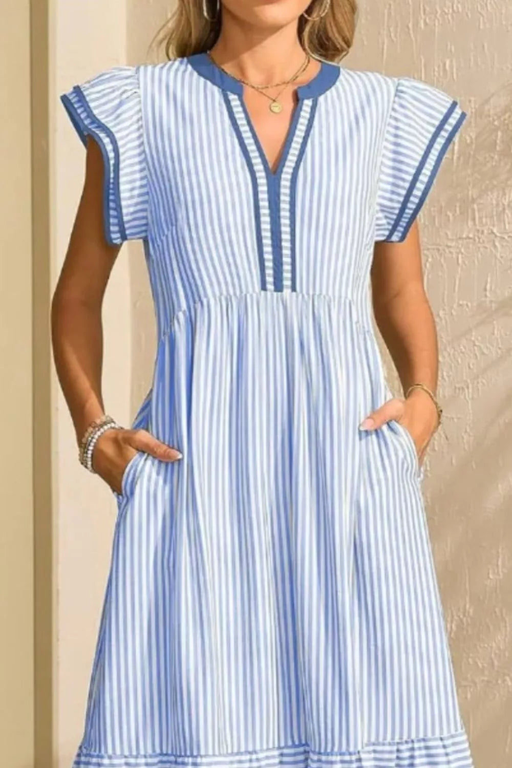 Striped Ruffle Sleeve Midi Dress (11)