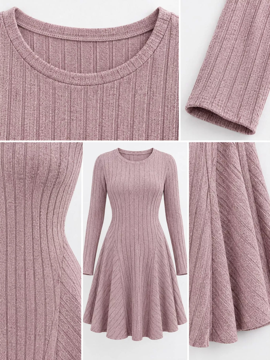 V-neck Ribbed Knit A-line Dress (26)