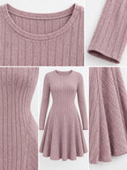 V-neck Ribbed Knit A-line Dress (26)