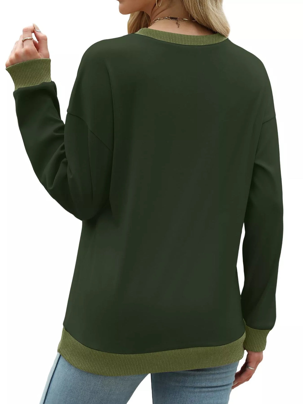Contrast Trim Crew Neck Casual Sweatshirt (20)
