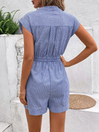 Striped Notched Tie Waist Romper (2)