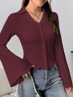 Button Up Flare Sleeve Shirt (27)