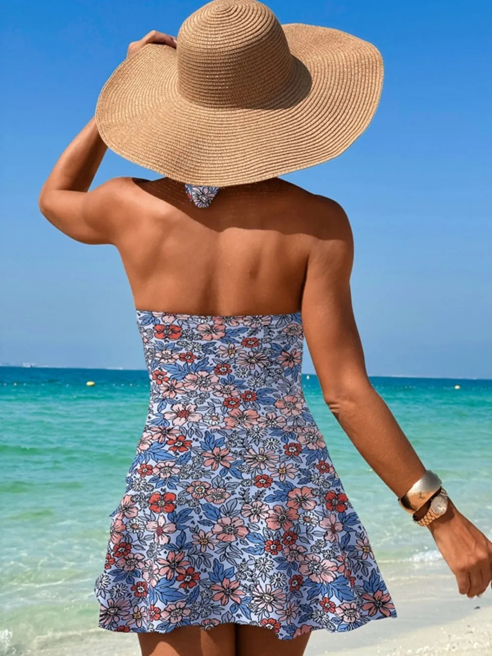 Cutout Printed Halter Neck One-piece Swimwear (2)