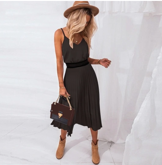 V-neck Camisole Dress variant CJNSSYLY04165-Black-M|CJNSSYLY04165-Black-S|CJNSSYLY04165-Black-XL|CJNSSYLY04165-Black-XXL|CJNSSYLY04165-Black-L