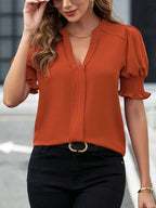 Notched Short Sleeve Blouse (21)