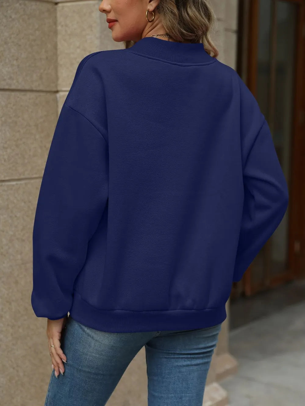 V-neck Long Sleeve Dropped Shoulder Sweatshirt (29)