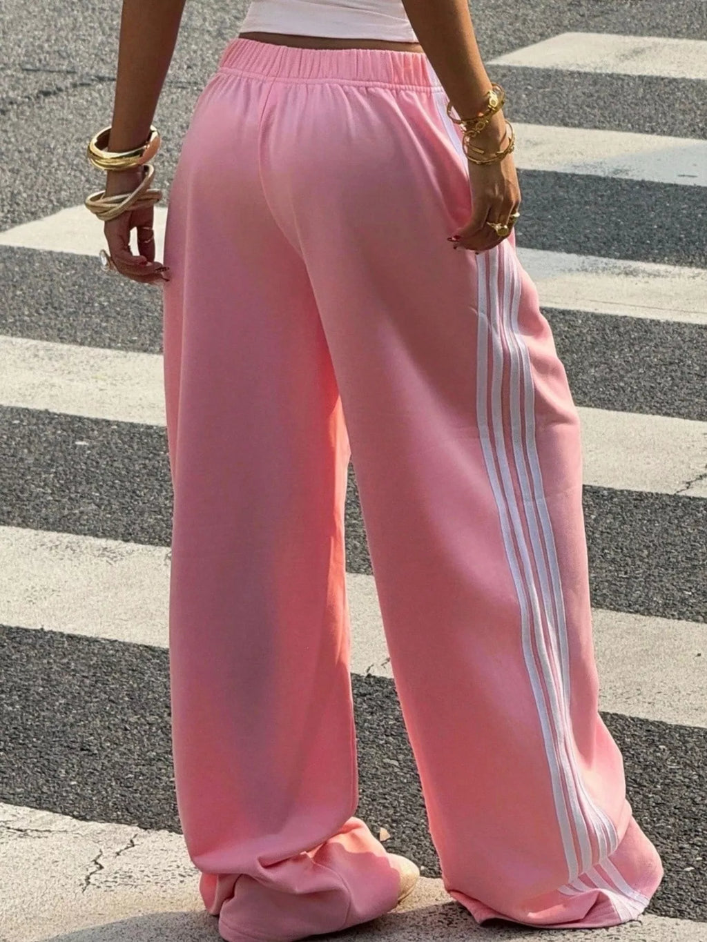 High-waisted Wide-leg Track Pants Side Stripes (7)