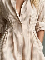 Striped Button-down Shirt Dress Contrast Hem (9)