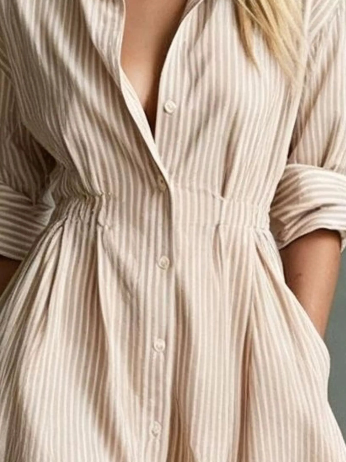 Striped Button-down Shirt Dress Contrast Hem (9)