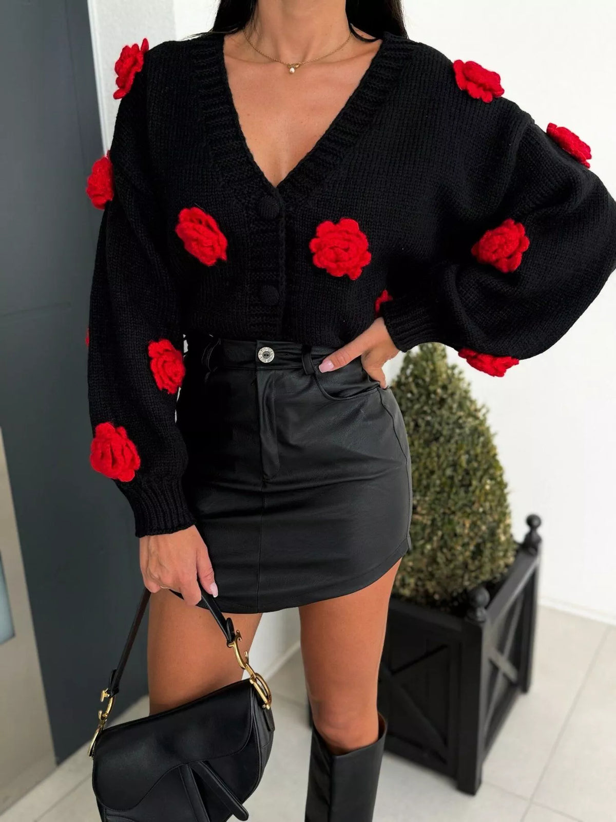 Rose Embellished V-neck Cardigan (19)