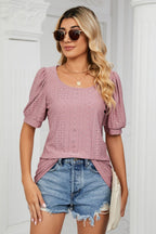 Eyelet Puff Sleeve Round Neck Top (5)
