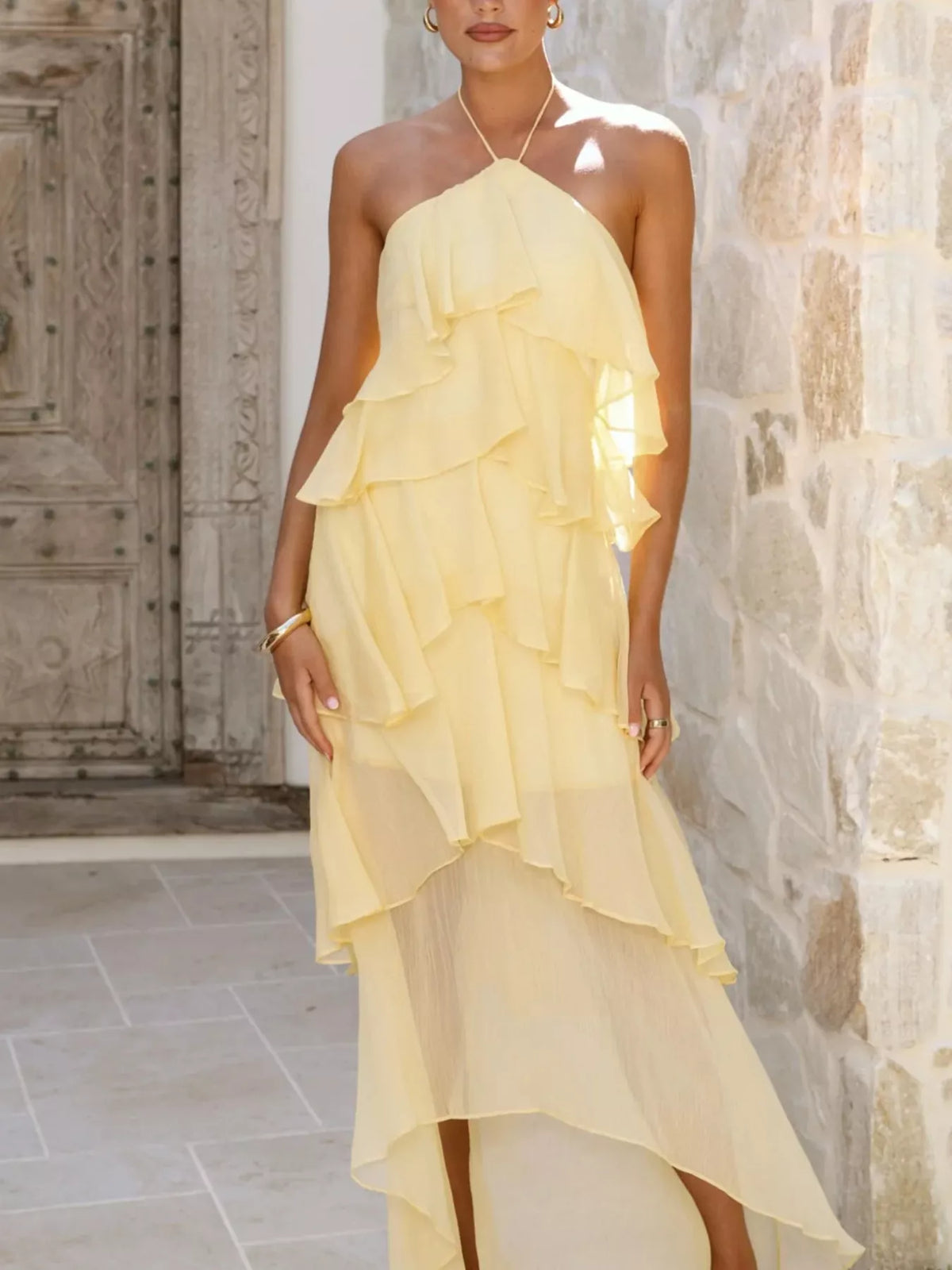 Layered Ruffled Halter Neck Dress (14)