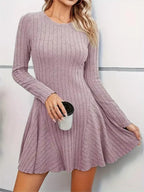 Ribbed Knit Long Sleeve A-line Dress (15)